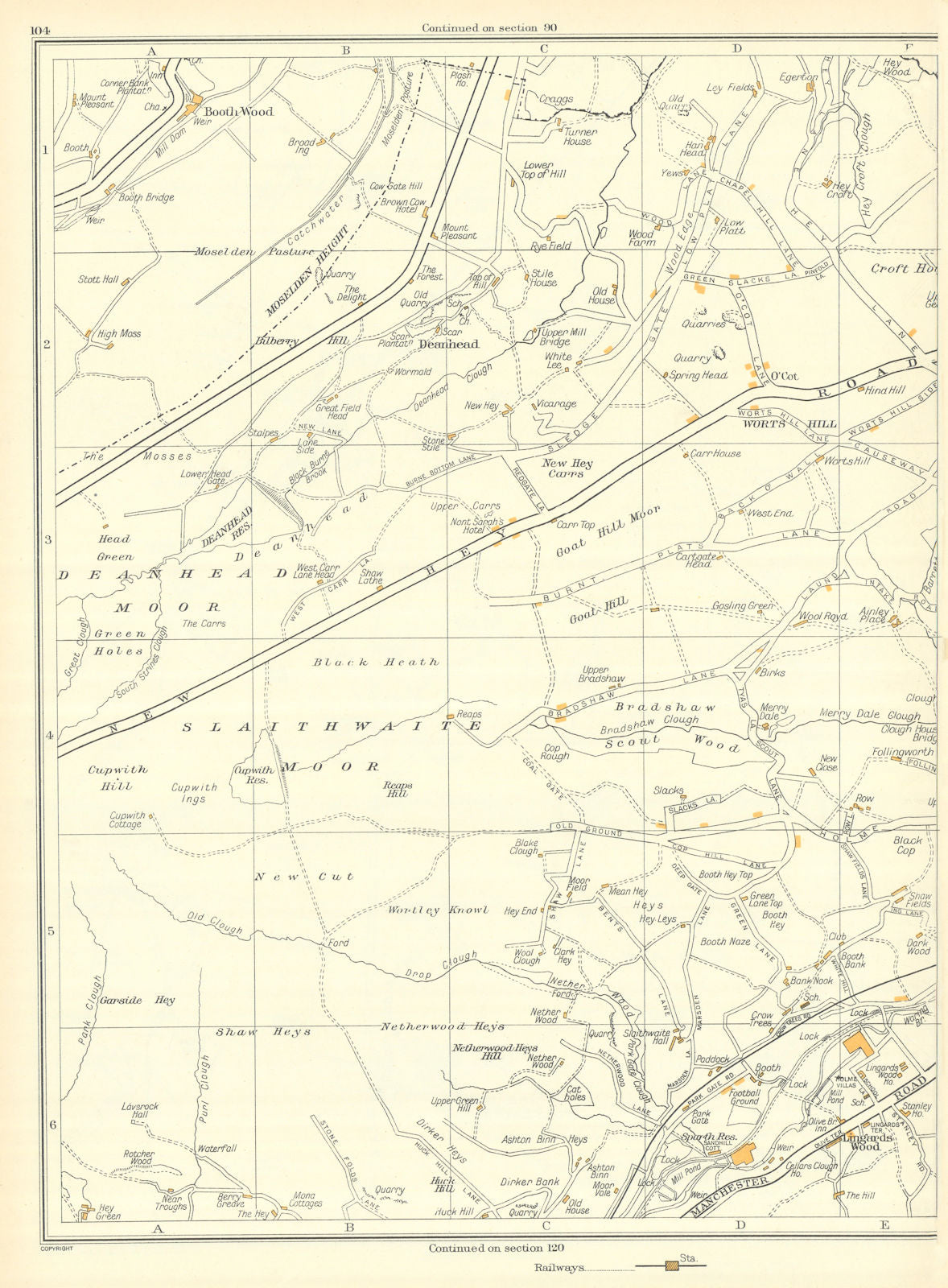 YORKS Slaithwaite Moor Cupwith Hill Worts Hill Garside Hey Shaw Heys 1935 map
